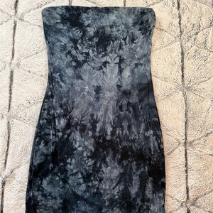 SHEIN Tie-Dye Strapless Dress in Black and Gray